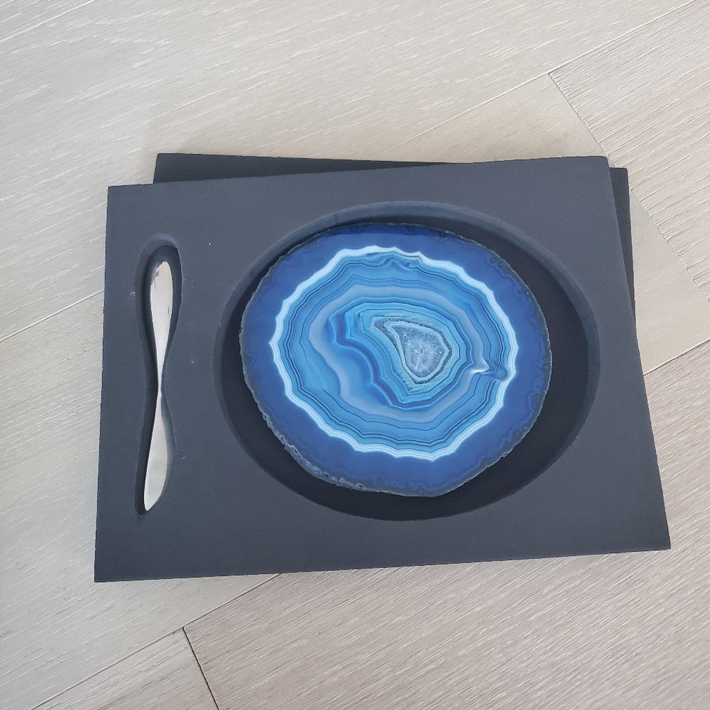 Anna by Rablabs Blue Agate Cheese Plate and knife